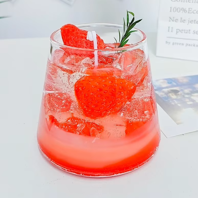 Wholesale 2 Pcs of Handmade Dried Strawberry Scented Candle Gel Wax Aromatherapy Candles with Real Fruits